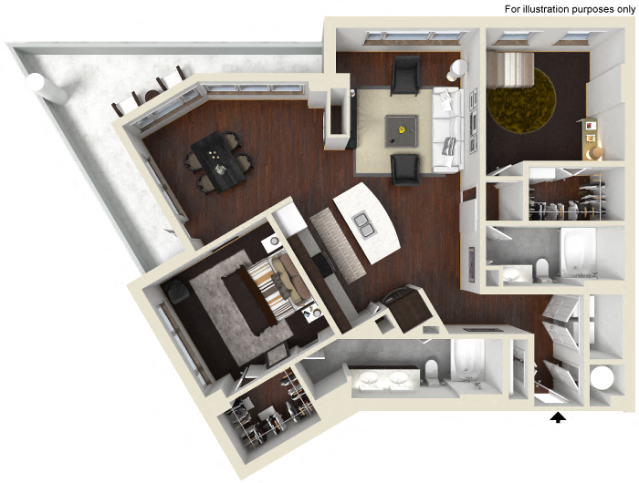 Floor plan for 2 beds, 2 baths, 1415 sqft
